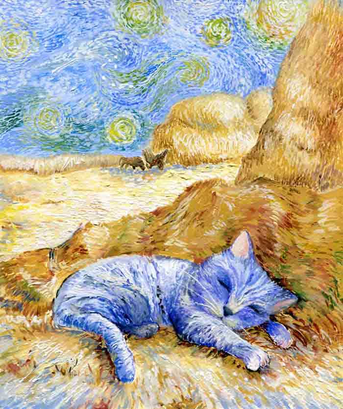 Artista reproduz gatinhos Van Gogh